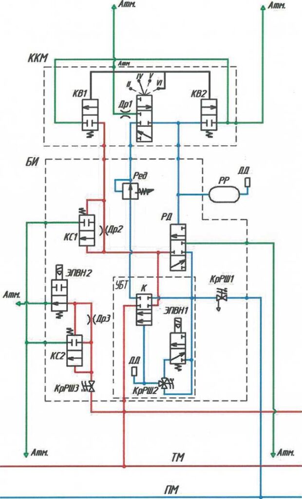 Пневматическая схема крана машиниста 345