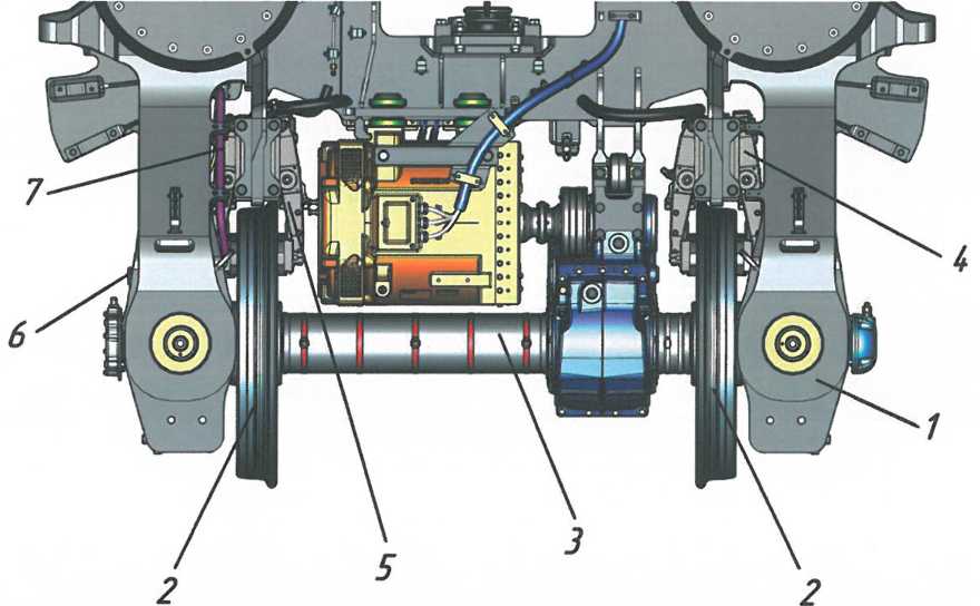 Расположение клещевых механизмов на оси колесной пары моторного вагона