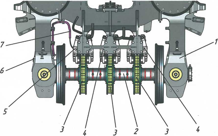 Расположение клещевых механизмов на оси колесной пары немоторного вагона