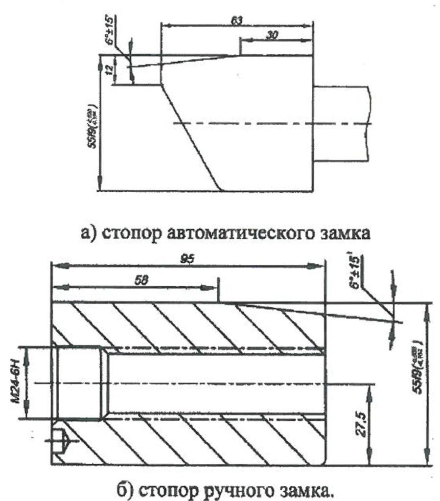 Контролируемые размеры стопоров автоматических и ручных замков