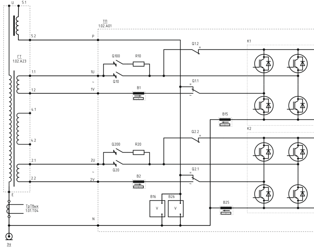 Принципиальная схема четырехквадрантного преобразователя