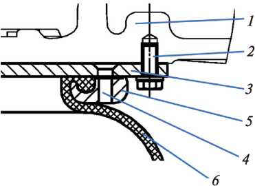 Рис. 3.27. Узел крепления наружной оболочки основной пневморессоры