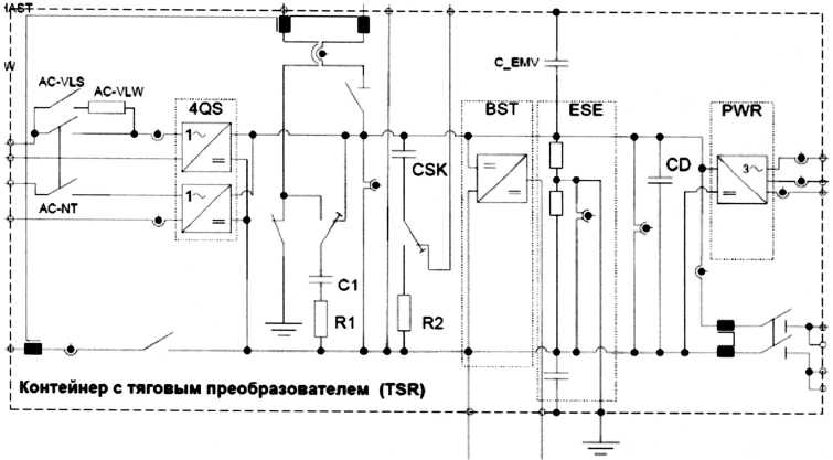 Рис. 5.50. Электрическая схема контейнера с двухрежимным тяговым преобразователем